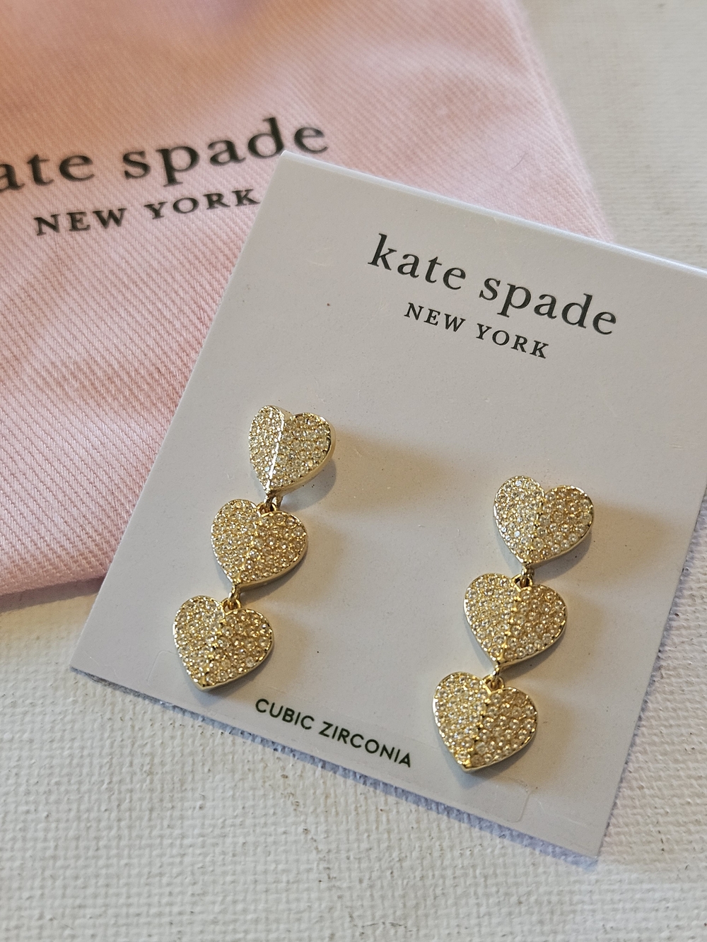 kate spade New York Gold Triple Heart Drop Earrings